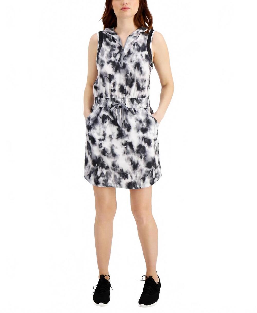 NEW IDEOLOGY activewear tie-dyed hoodie dress in mid gray storm